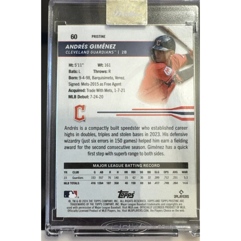 2024 Topps Pristine Andres Gimenez Pristine Gold Refractor Encased 10/50